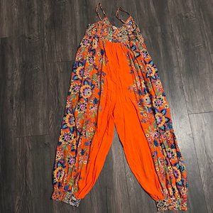 Anthropologie Orange Floral Jumpsuit Size S